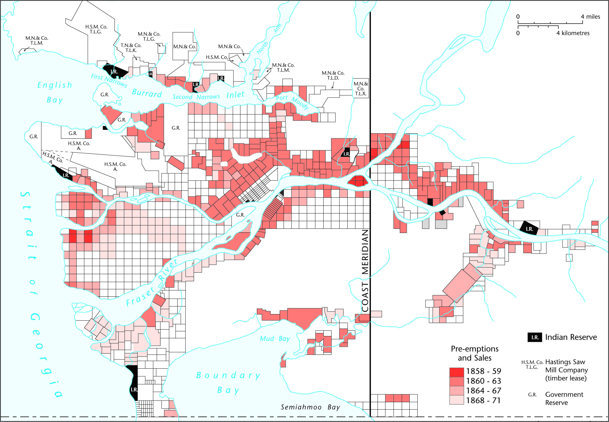 Land Pre-emptions and Sales Map