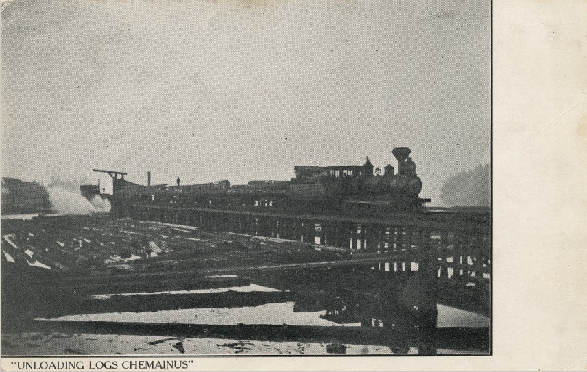 Unloading logs Chemainus | 1906 Unloading logs Chemainus