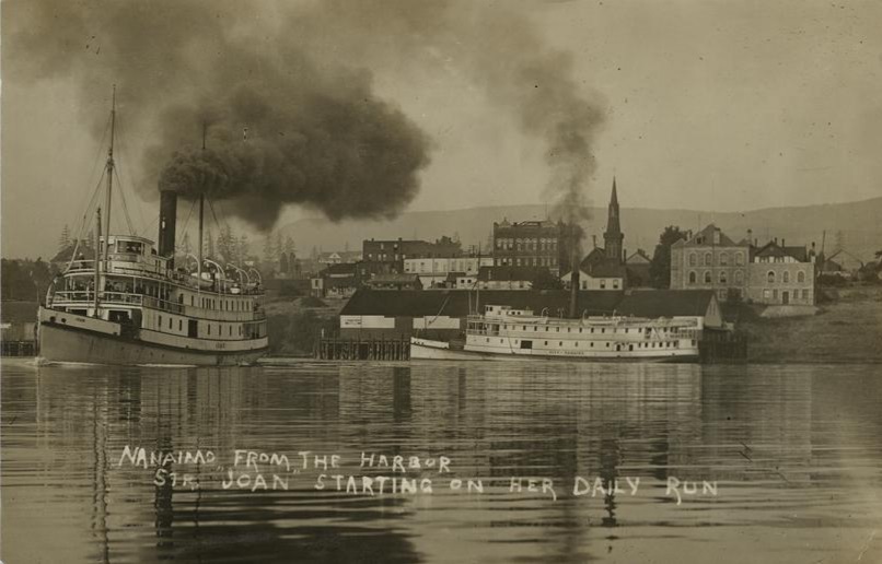 Nanaimo from the harbor str. Joan starting on her daily run | 1910 Nanaimo from the harbor str. Joan starting on her daily run